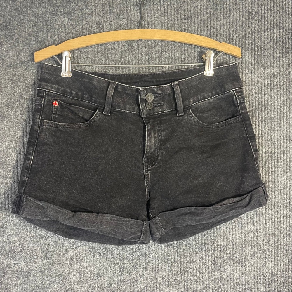 Hudson Ruby Drama Club Jorts Denim Shorts Womens 29 Black Cuff Flap Pocket Biker